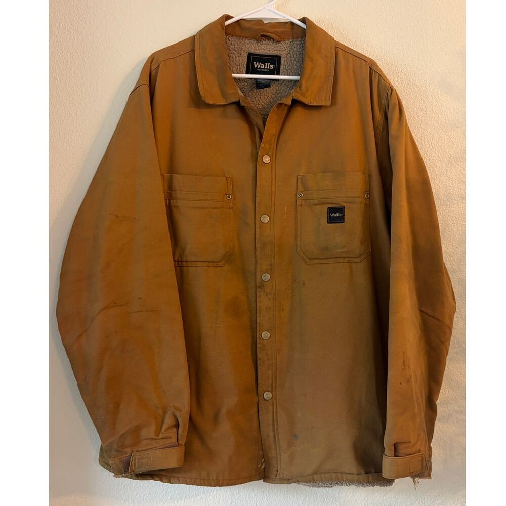 Walls Workwear Sherpa Lined Duck Canvas Shirt Jacket Brown XL Regular Chore Coat